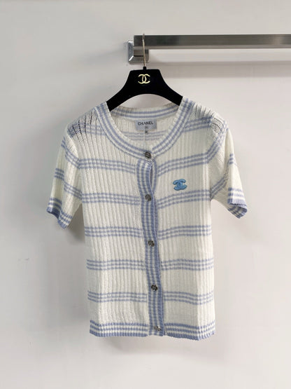 Chanel 2026 Short-sleeved Cardigan Blue White Wool Nylon 149490