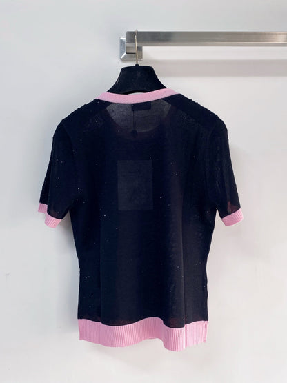 Chanel 2026 Short-sleeved T-shirt Pink Black Tencel 149474