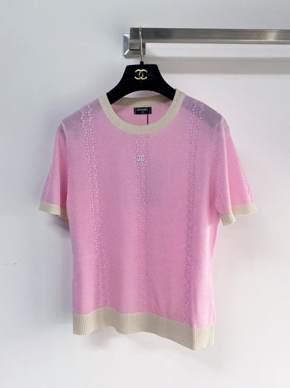 Chanel 2026 Short-sleeved T-shirt Pink Black Tencel 149474