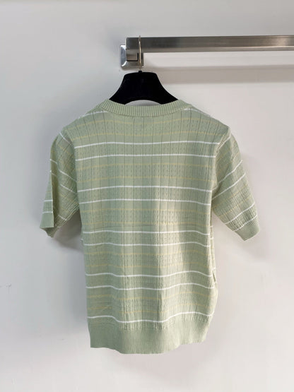 Chanel 2026 Short-sleeved T-shirt Green White Cashmere Wool 149440