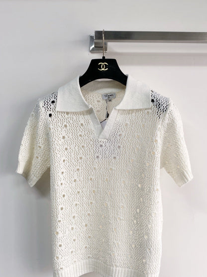 Chanel 2026 Crochet Knit Polo Shirt Wool 166778