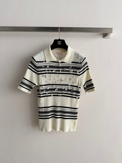 Chanel 2026 Striped Knit Polo Shirt Cashmere 166849
