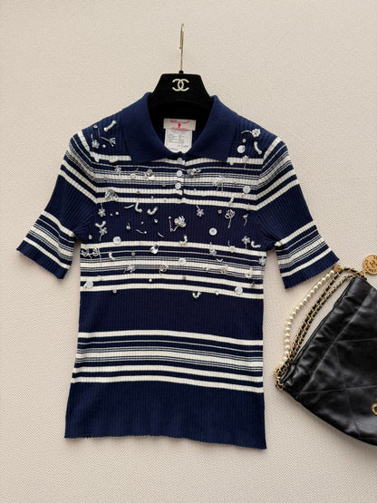 Chanel 2026 Striped Knit Polo Shirt Cashmere 166849