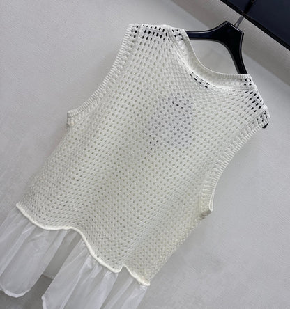 Dior 2026 Patchwork Hollow-Out Knitted Vest Black and White Wool 374931