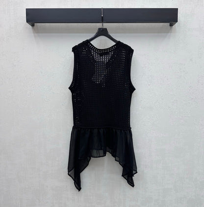 Dior 2026 Patchwork Hollow-Out Knitted Vest Black and White Wool 374931