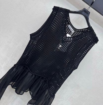 Dior 2026 Patchwork Hollow-Out Knitted Vest Black and White Wool 374931