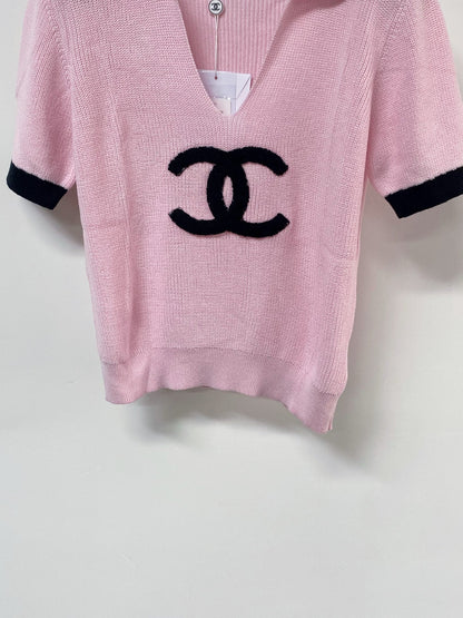 Chanel 2026 V-neck Polo Sweater Top Wool Nylon 207996
