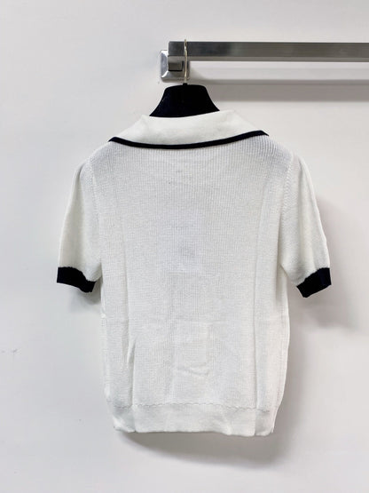 Chanel 2026 V-neck Polo Sweater Top Wool Nylon 207996