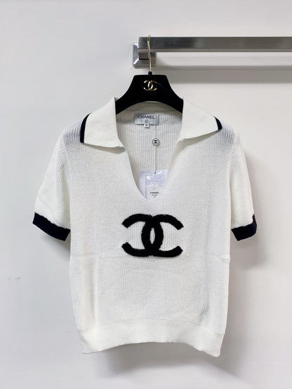 Chanel 2026 V-neck Polo Sweater Top Wool Nylon 207996