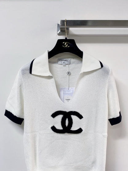 Chanel 2026 V-neck Polo Sweater Top Wool Nylon 207996