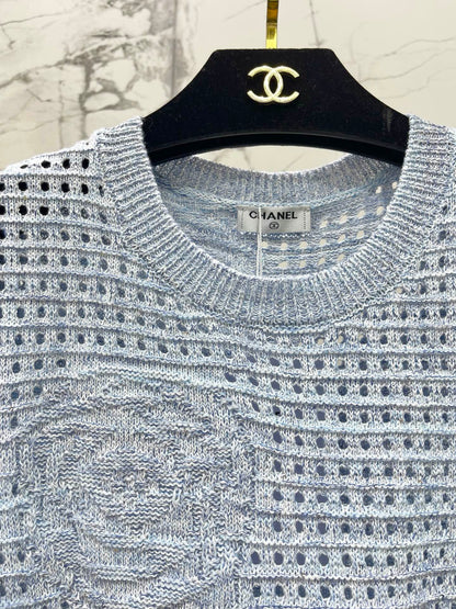 Chanel 2026 Hollow-Out Crew Neck Knit Short Sleeve Wool 178762