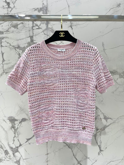 Chanel 2026 Hollow-Out Crew Neck Knit Short Sleeve Wool 178762