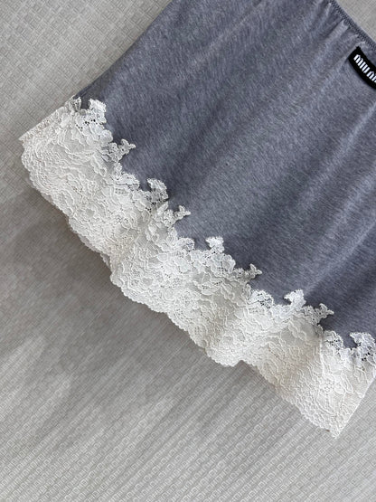 Miumiu 2026 Lace Set Grey White Cotton