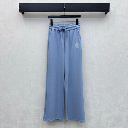 Chanel 2026 Embroidered Logo Straight-Leg Trousers Tencel Cotton 239282