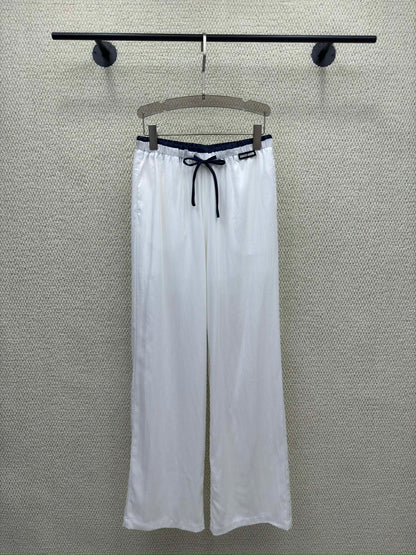 Miumiu 2026 Elastic High-Waisted Straight Wide-Leg Pant Tencel Cotton