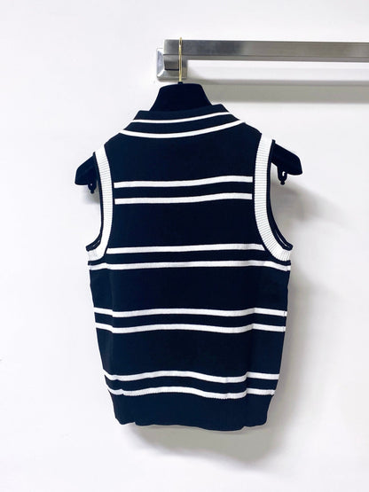 Chanel 2026 Striped Vest White and Black Tencel Wool 295249