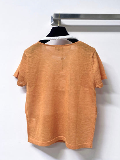 Chanel 2026 Short-sleeved Shirt Orange Blue Wool Cashmere 295246