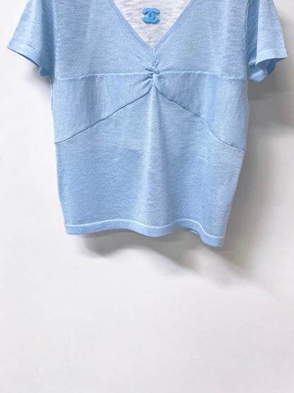 Chanel 2026 Short-sleeved Shirt Orange Blue Wool Cashmere 295246