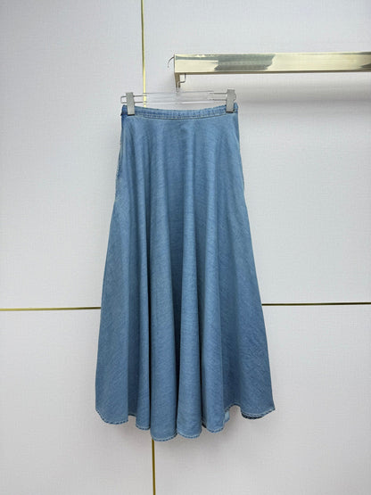 Dior 2026 Denim Midi Skirt With Drawstring Waist Cotton 380460