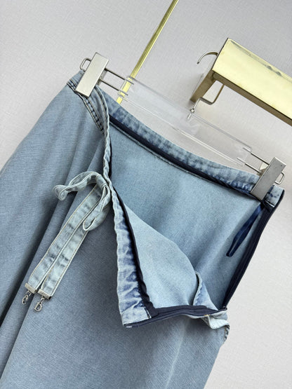Dior 2026 Denim Midi Skirt With Drawstring Waist Cotton 380460