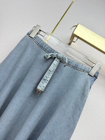 Dior 2026 Denim Midi Skirt With Drawstring Waist Cotton 380460