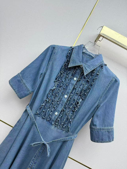 Dior 2026 Denim Ruffled Trim Dress Cotton 380464