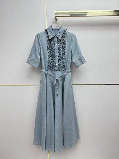 Dior 2026 Denim Ruffled Trim Dress Cotton 380464