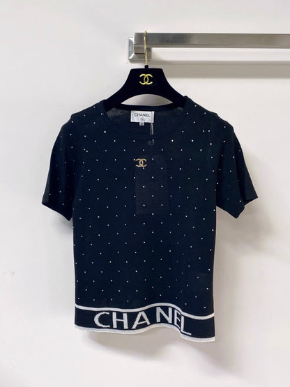 Chanel 2026 Rhinestone Knit Short-Sleeve Top Wool 330929