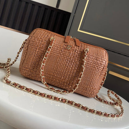Chanel 2026 Bowling Bag 18.5cm Raffia Leather