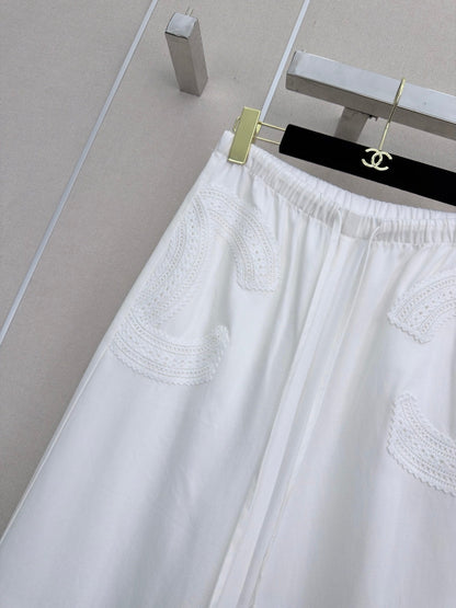 Chanel 2026 Denim Wide-leg Pants With Openwork Floral Cotton 358402
