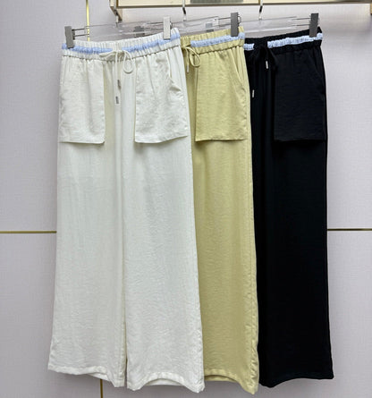 Miumiu 2026 Straight Leg Pants with Elastic Drawstring Waist Rayon Tencel 380433