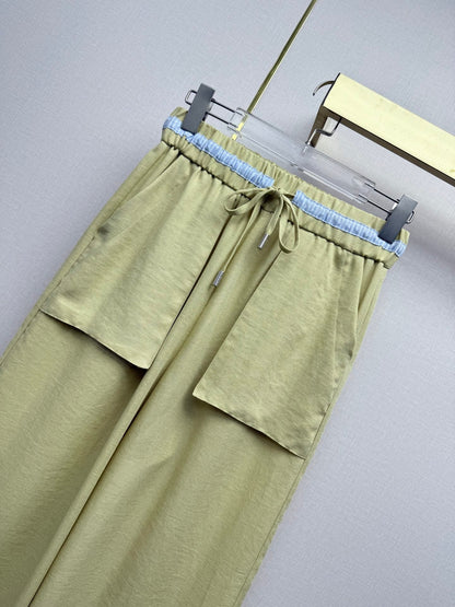 Miumiu 2026 Straight Leg Pants with Elastic Drawstring Waist Rayon Tencel 380433