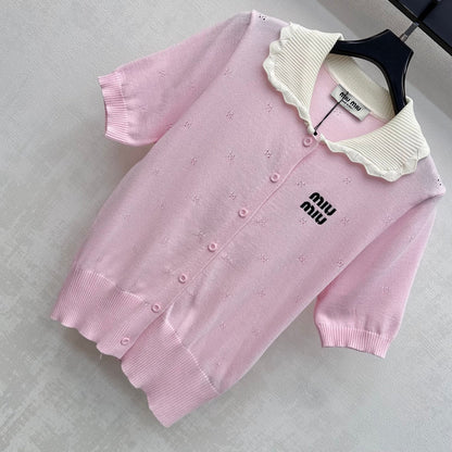 Miumiu 2026 Collared Short-Sleeve Knit Cardigan Wool 431998