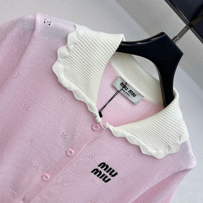 Miumiu 2026 Collared Short-Sleeve Knit Cardigan Wool 431998