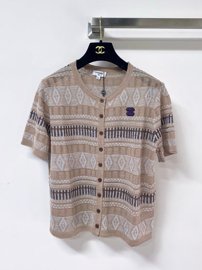Chanel 2026 Short Sleeve Button Down Cardigan Flax Lelin 435143