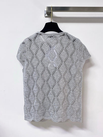Chanel 2026 Hollow-Out Knit Top Drawstring Laine Wool 479951