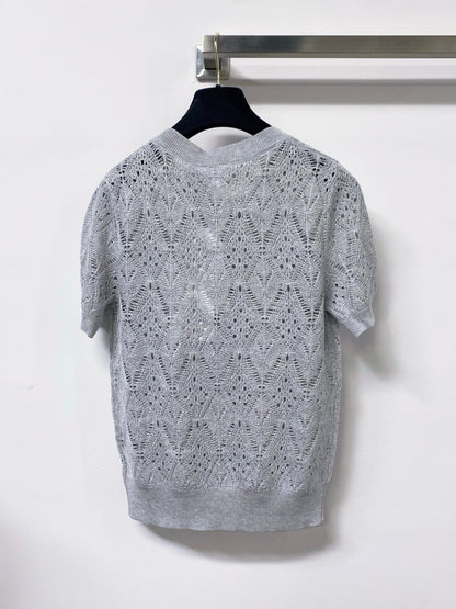 Dior 2026 Openwork Lace Knit Short-Sleeve Top Bow Details 479896