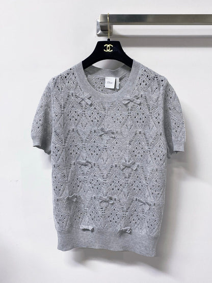 Dior 2026 Openwork Lace Knit Short-Sleeve Top Bow Details 479896