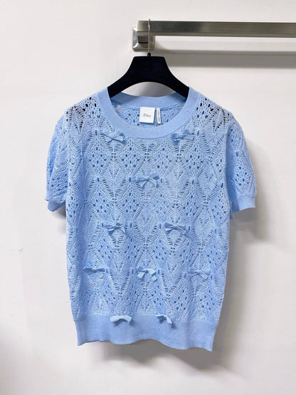 Dior 2026 Openwork Lace Knit Short-Sleeve Top Bow Details 479896