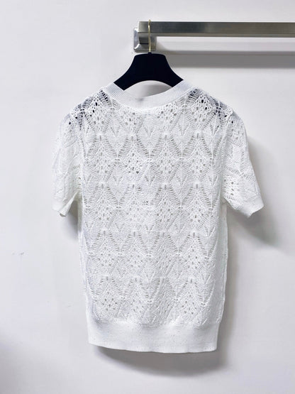 Dior 2026 Openwork Lace Knit Short-Sleeve Top Bow Details 479896
