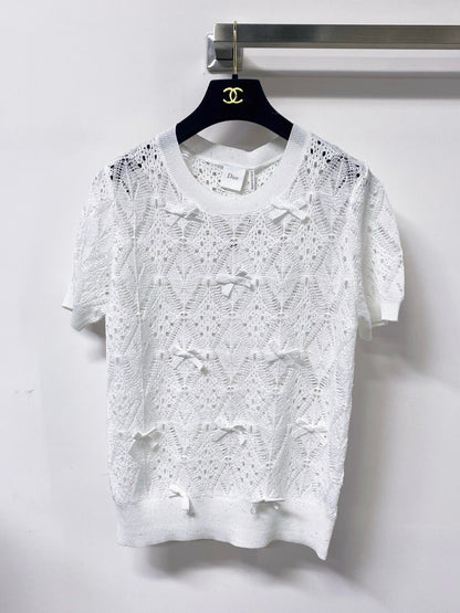Dior 2026 Openwork Lace Knit Short-Sleeve Top Bow Details 479896