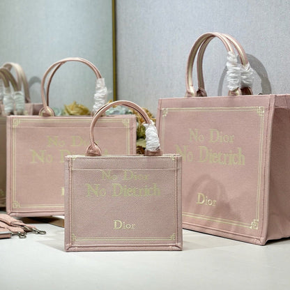 Dior 2026 "No Dior No Dietrich" Book Tote Bag Pink Canvas 290886