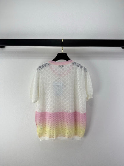 Chanel 2026 Gradient Color Hollowed-out Short Sleeve Tencel 395516