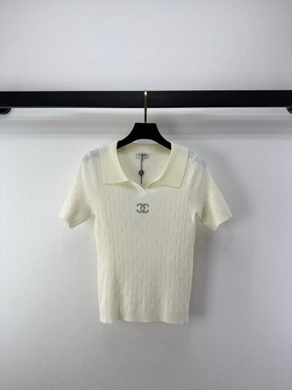 Chanel 2026 V-neck Knit Polo Shirt Wool 395576