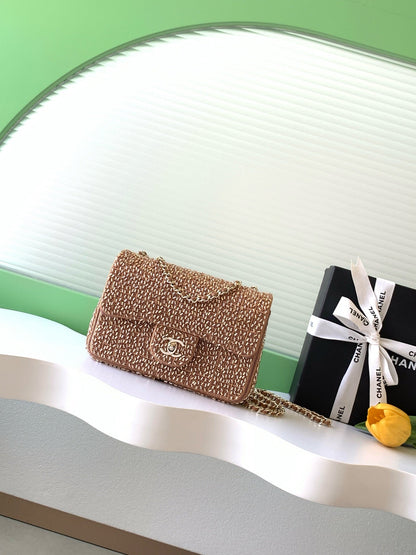 Chanel 2026 Flap Bag 21cm Tweed Leather With Tubular Beads