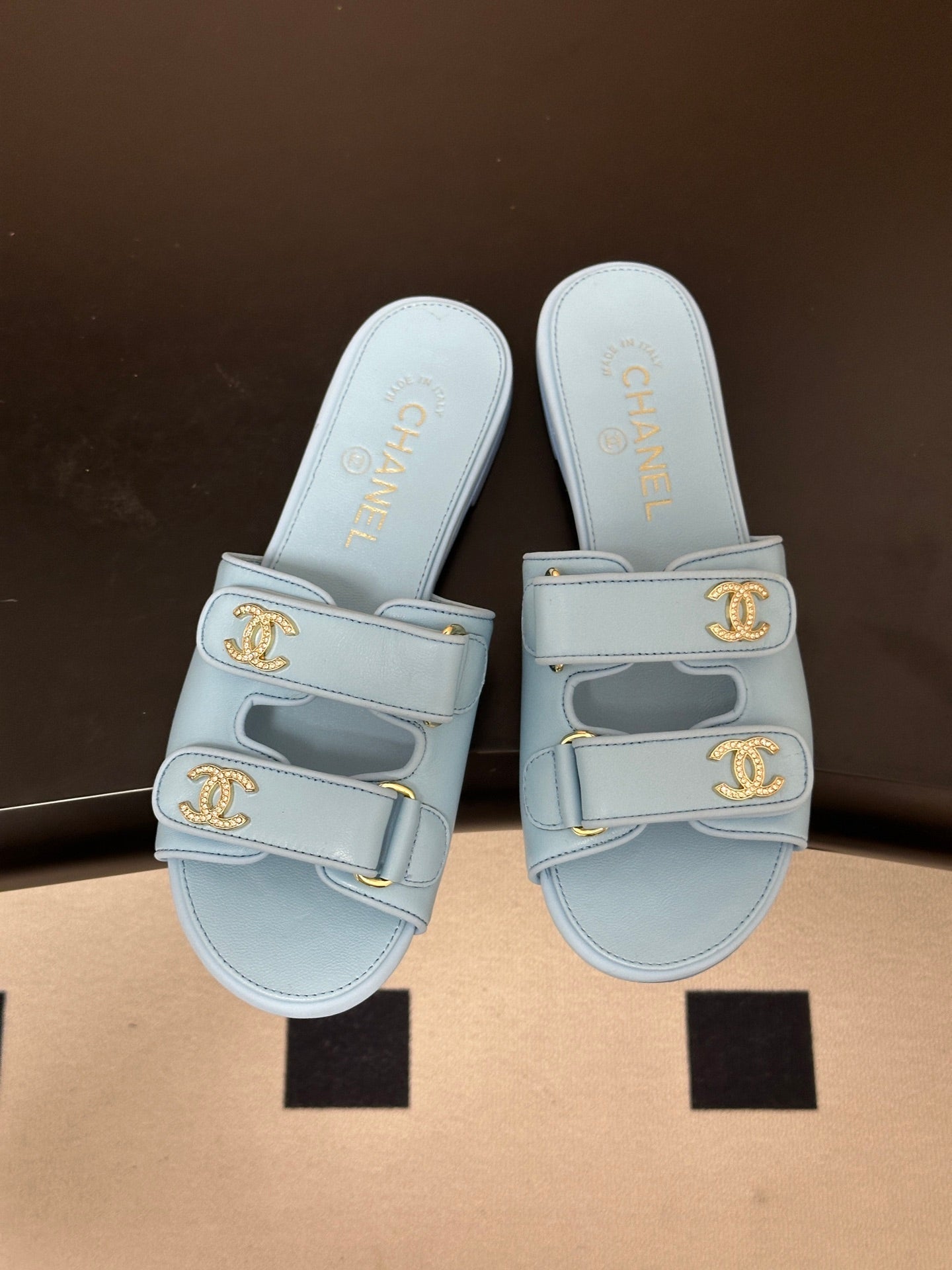 Chanel 2026 Crystal Logo Flat Sandal Sheepskin 229731