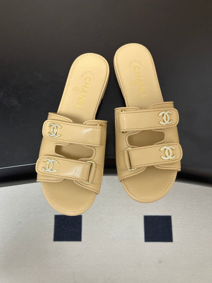 Chanel 2026 Crystal Logo Flat Sandal Sheepskin 229731