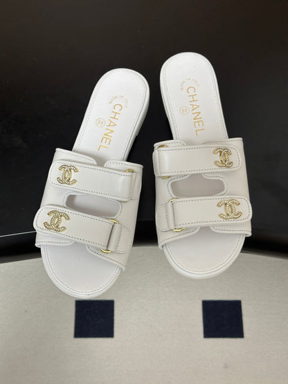 Chanel 2026 Crystal Logo Flat Sandal Sheepskin 229731