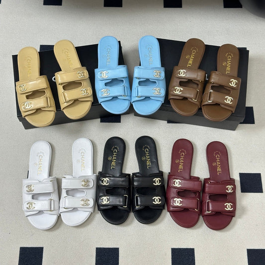 Chanel 2026 Crystal Logo Flat Sandal Sheepskin 229731