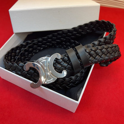 Celine 2026 Arc de Triomphe Belt 3.0cm Braided Leather